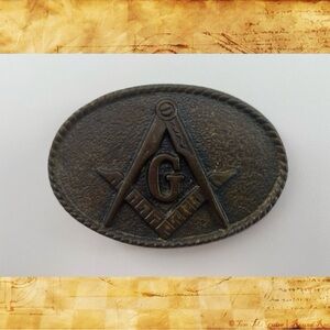 Vintage Freemason Secret Masonic Society Brass Belt Buckle 1960’s 60s 1970’s 70s